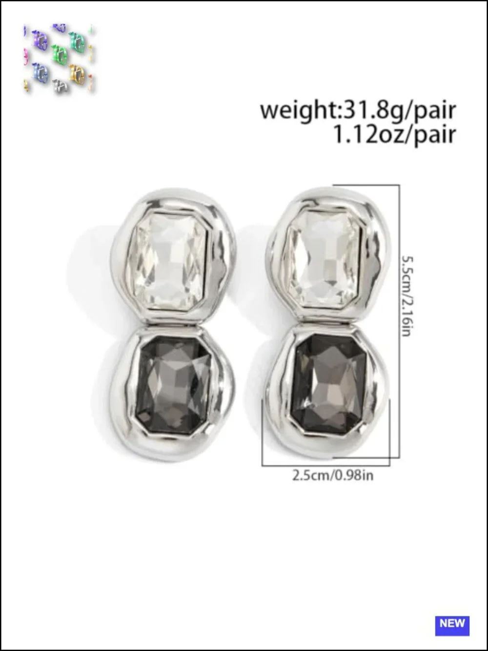 Chunky Rhinestone Dangle Earrings Y2K Statement Geometric Hanging Earrings Party